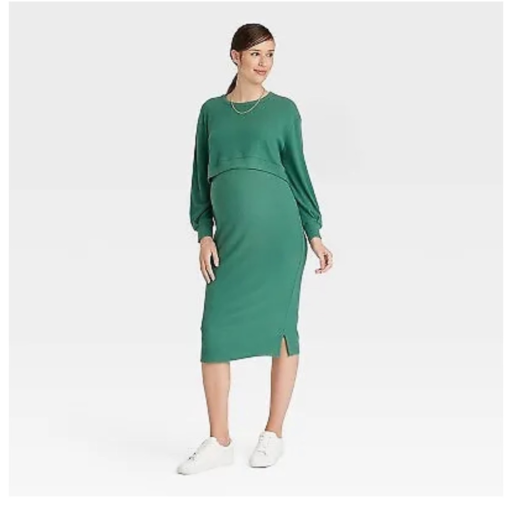 Like new maternity ribbed green midi skirt set